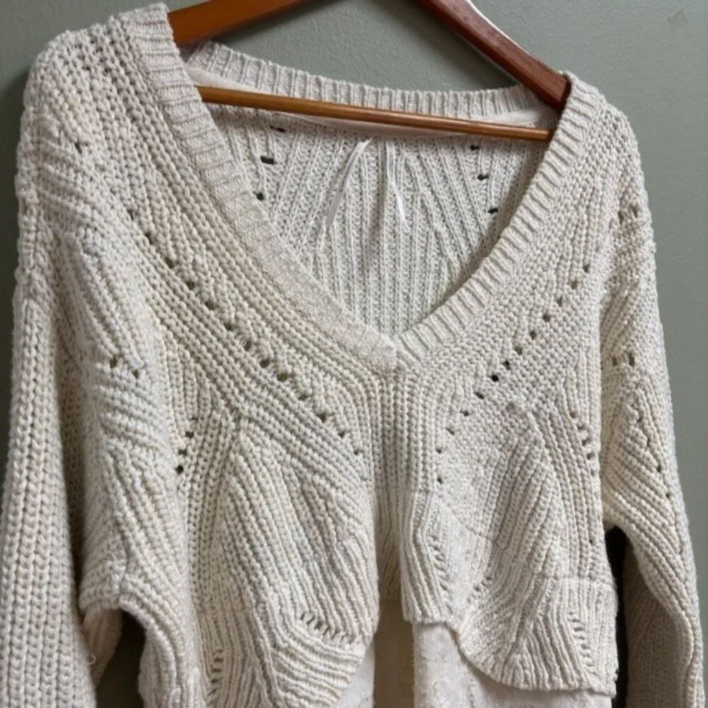 Anthropologie Womens Layered Open Knit Sweater Size LP Boho Oversize Cottagecore